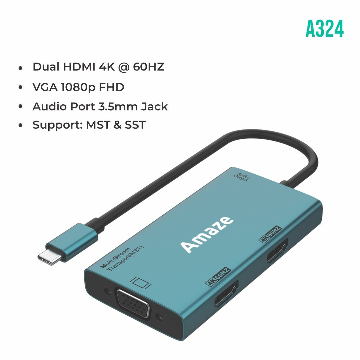 AMAZE TYPE C TO DUAL HDMI + VGA + AUDIO HUB A324