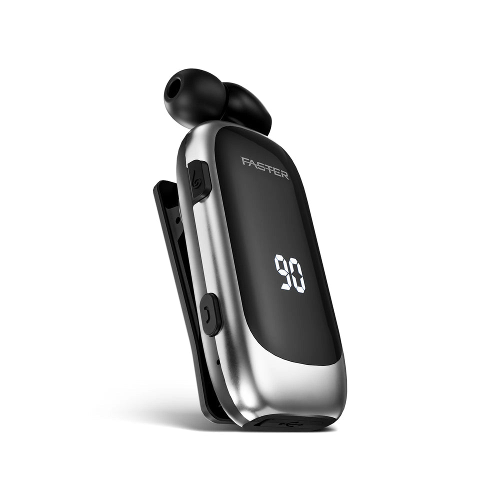 FASTER Mono Clip R12 Pro Handsfree – Bluetooth 5.4, 20H Talk Time, Fast Charging & LED Display