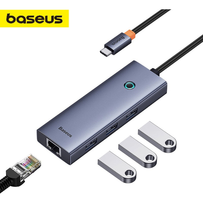 Baseus Flite Series 4-Port HUB Space Grey(Type-C to USB3.0*3+RJ45*1) Baseus Flite Series 4-Port HUB Space Grey(Type-C to USB3.0*3+RJ45*1)