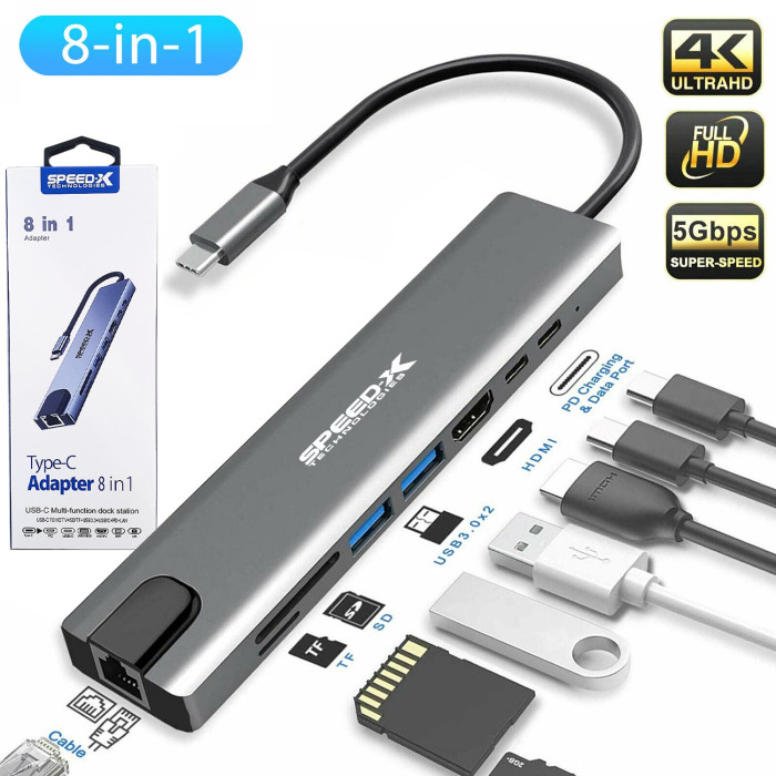 SPEED-X 8 IN 1 MULTI-PORT TYPE C 4K HDMI USB 3.0 CONVERTER SPEED-X 8 IN 1 MULTI-PORT TYPE C 4K HDMI USB 3.0 CONVERTER