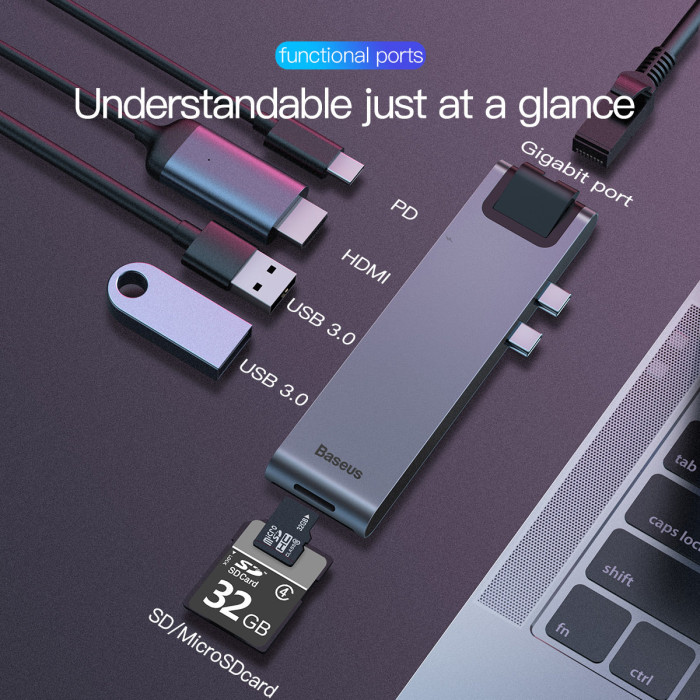 Baseus Thunderbolt C+ Pro Seven-In-One Smart Multifunctional Hub Baseus Thunderbolt C+ Pro Seven-In-One Smart Multifunctional Hub