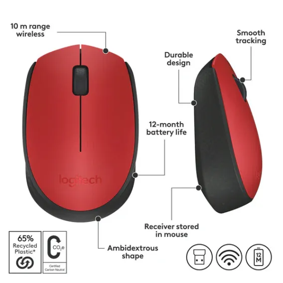 Logitech M171 Wireless Mouse Choose your style → Grey | Blue | Red Logitech M171 Wireless Mouse Choose your style → Grey | Blue | Red