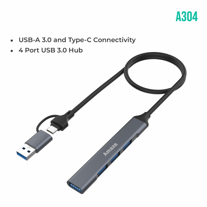 Amaze USB3.0 + Type-C to 4 in 1 USB 3.0 Hub A304 Amaze USB3.0 + Type-C to 4 in 1 USB 3.0 Hub A304