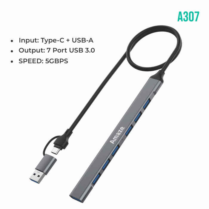 AMAZE USB + TYPE-C 7-PORT USB 3.0 HUB A307 AMAZE USB + TYPE-C 7-PORT USB 3.0 HUB A307