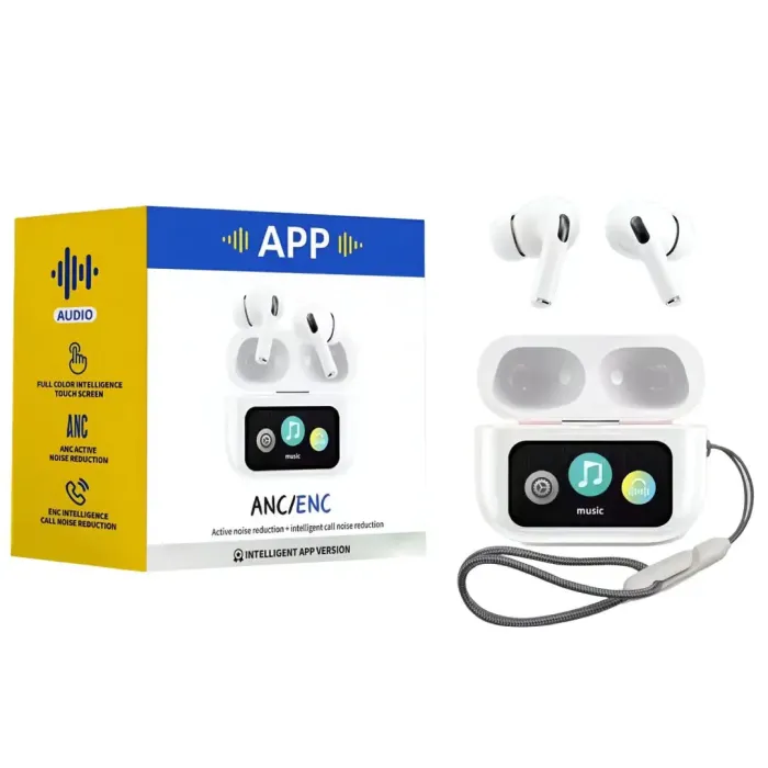 A9 PRO APP ANC/ENC DISPLAY TOUCH CONTROL BT 5.4 Wireless EARBUDS WITH ZWSVIBE APP WHITE A9 PRO APP ANC/ENC DISPLAY TOUCH CONTROL BT 5.4 Wireless EARBUDS WITH ZWSVIBE APP WHITE