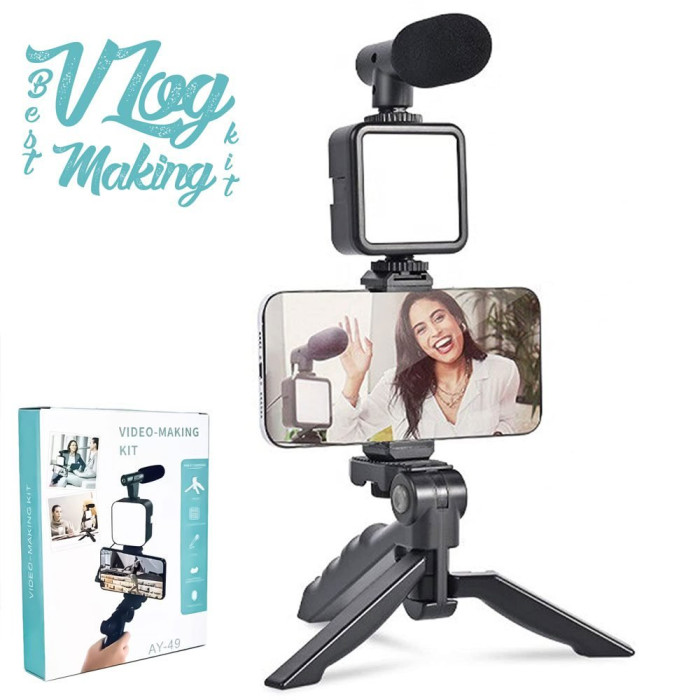 Ay-49 Video Making Kit Vlogging Tripod Triple Band Light Ay-49 Video Making Kit Vlogging Tripod Triple Band Light