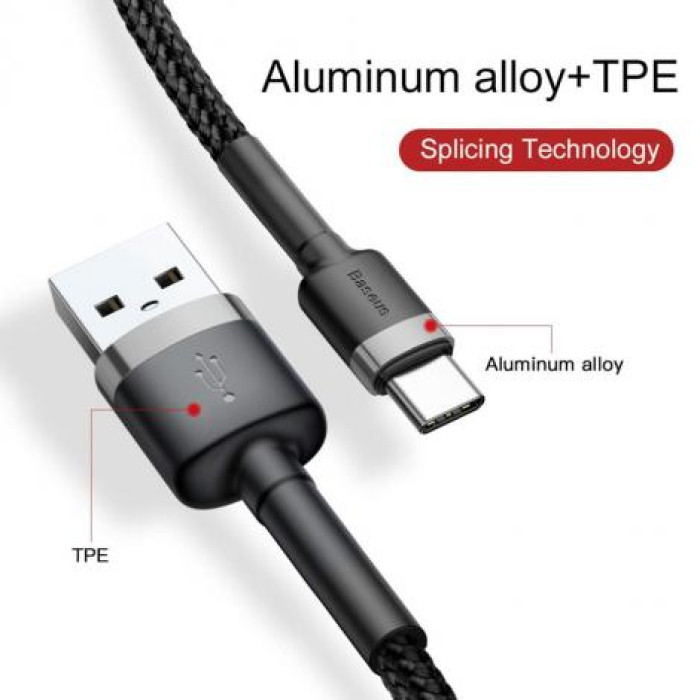 Baseus Cafule Fast Charging Cable USB To Type C 3A Gray + Black Baseus Cafule Fast Charging Cable USB To Type C 3A Gray + Black