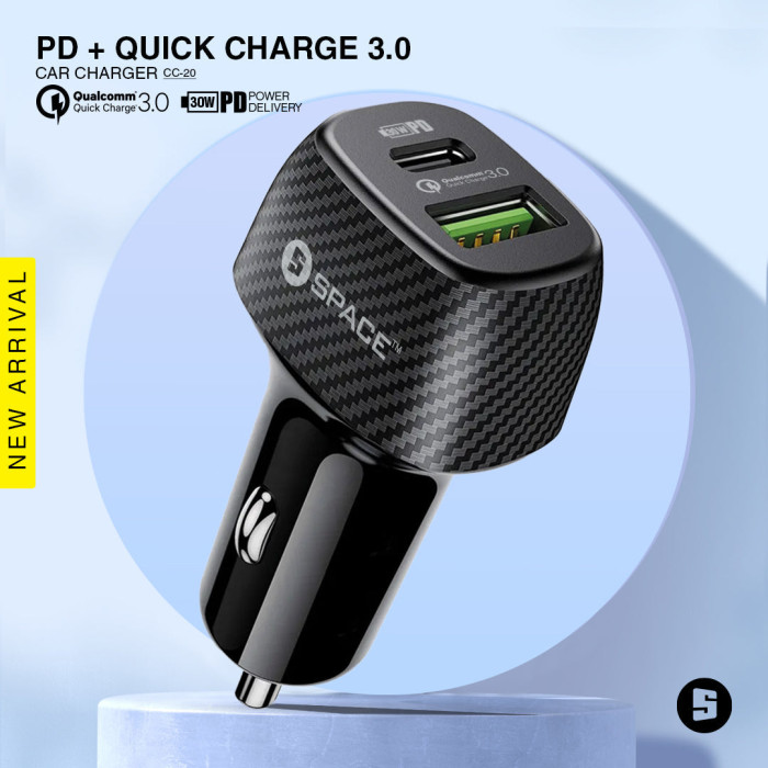 SPACE CC-20 30Watt Car Charger (Single Port + Type-C Port) SPACE CC-20 30Watt Car Charger (Single Port + Type-C Port)