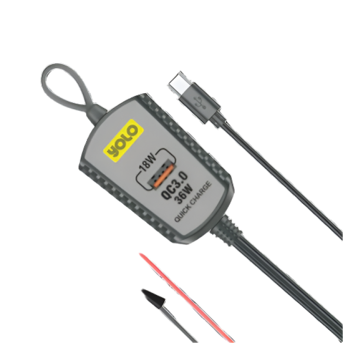 Y-630 DC CLIP CHARGER QC 18W FAST CHARGING | DUAL OUTPUT | BUILT IN TYPE-C CABLE Y-630 DC CLIP CHARGER QC 18W FAST CHARGING | DUAL OUTPUT | BUILT IN TYPE-C CABLE