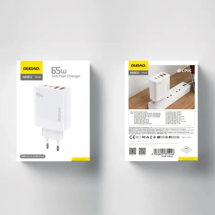 DUDAO A65EU 2U+2C GAN PD65W fast charger EU standard DUDAO A65EU 2U+2C GAN PD65W fast charger EU standard