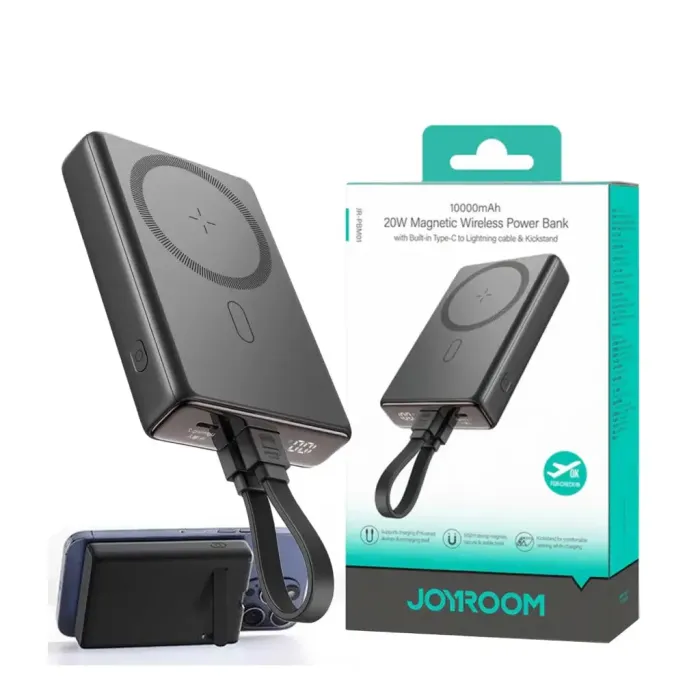 JOYROOM JR-PBM01 20W Wireless Power Bank 10000mAh with Built-in Cable&Kickstand Black JOYROOM JR-PBM01 20W Wireless Power Bank 10000mAh with Built-in Cable&Kickstand Black