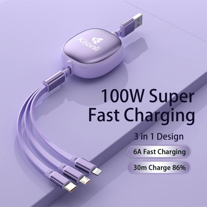 Kisonli 3-In-1 Micro Usb Type-C And Iphone Charger Cable Multiple Usb Ports Kisonli 3-In-1 Micro Usb Type-C And Iphone Charger Cable Multiple Usb Ports