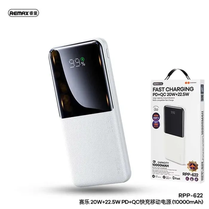 Remax rpp-622 20w+22.5w pd+QC fast charge power bank 10000mah White Remax rpp-622 20w+22.5w pd+QC fast charge power bank 10000mah White