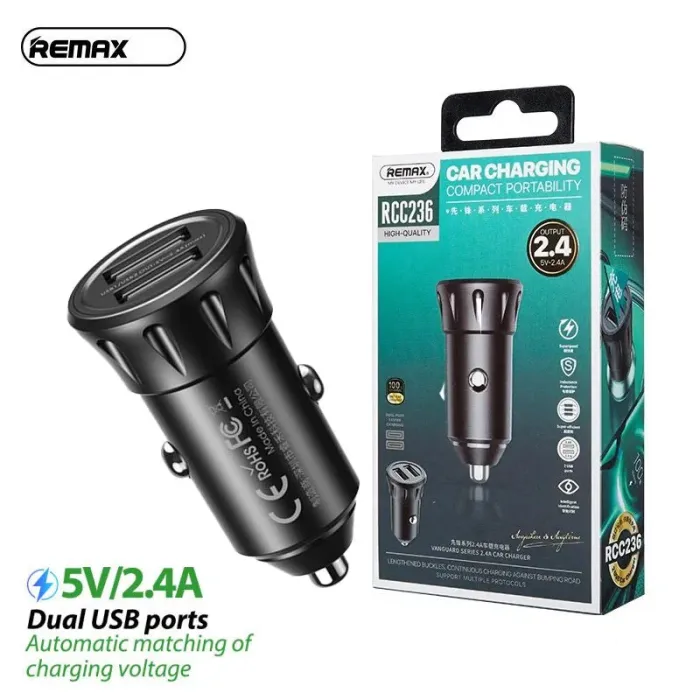 Remax Car Charger Vanguard Series 2usb 2.4a Black Moq:92 (Rcc236) Remax Car Charger Vanguard Series 2usb 2.4a Black Moq:92 (Rcc236)