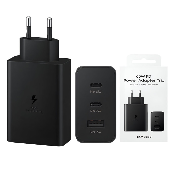SAMSUNG 65W EU PIN PD POWER ADAPTOR TRIO 2 Type-C & USB-A PORT SAMSUNG 65W EU PIN PD POWER ADAPTOR TRIO 2 Type-C & USB-A PORT