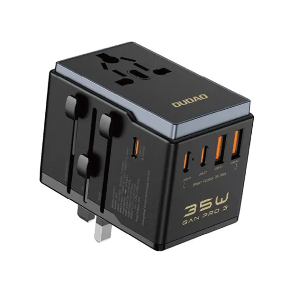 Dudao A35Pro 35W EU / UK / AUS / US / JP travel adapter 3x USB-C 2x USB-A - black Dudao A35Pro 35W EU / UK / AUS / US / JP travel adapter 3x USB-C 2x USB-A - black