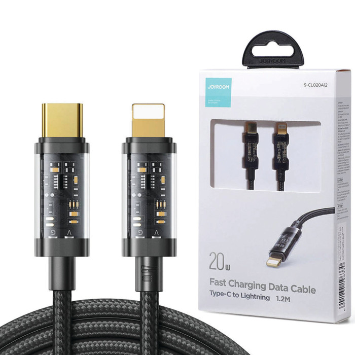 JOYROOM S-CL020A12 Type-C to Lightning 20W Data Cable 1.2m transparent nylon Black JOYROOM S-CL020A12 Type-C to Lightning 20W Data Cable 1.2m transparent nylon Black