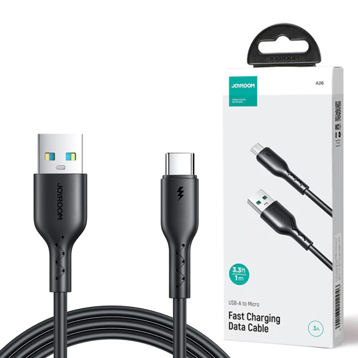 JOYROOM (SA26-AC3) 3A USB-A TO TYPE-C FAST CHARGING DATA CABLE 1M BLACK JOYROOM (SA26-AC3) 3A USB-A TO TYPE-C FAST CHARGING DATA CABLE 1M BLACK
