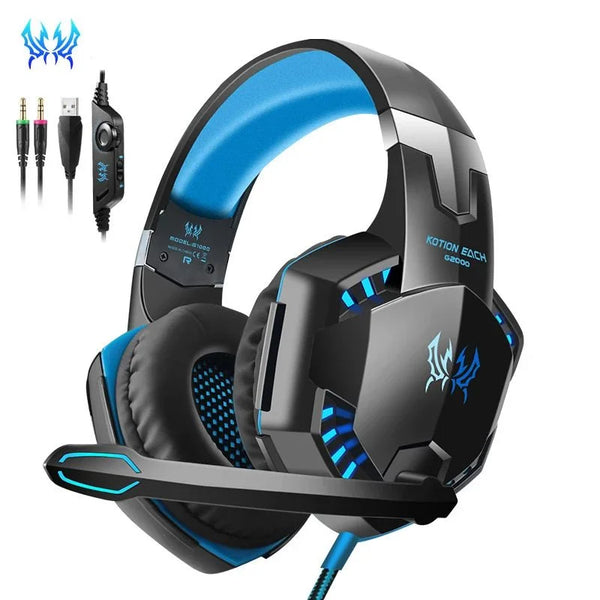 KOTION EACH-G2000 STEREO GAMING HEADSET DEEP BASS COMPUTER GAMING WIRED HEADPHONE WITH LED LIGHT & MIC