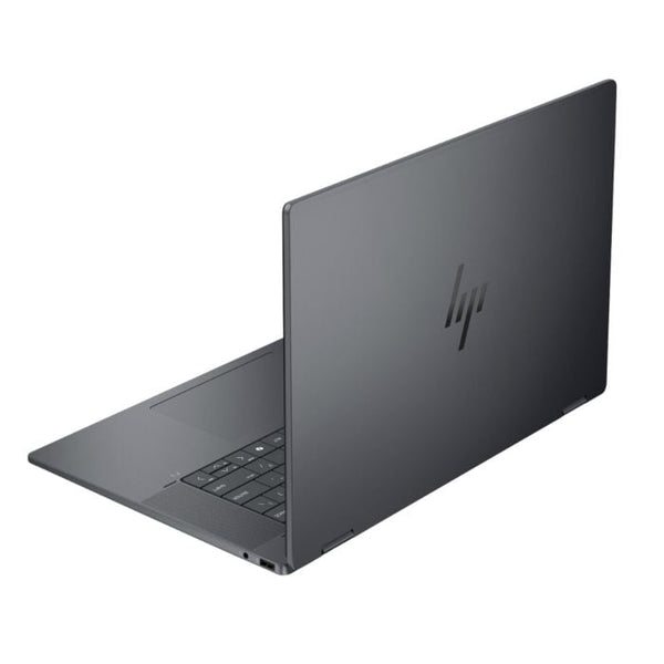 Black HP laptop on a white background