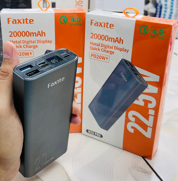 FAXITE M20PLUS 20000mah 22.5W METAL DIGITAL DISPLAY QUICK CHARGE 4.0 POWER BANK