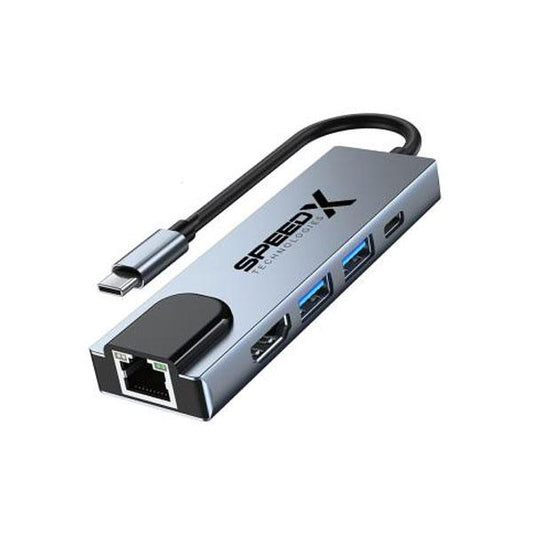 SPEED-X 5-in-1 Type-C Multi-Port Hub – 4K HDMI + USB 3.0 High-Speed Converter