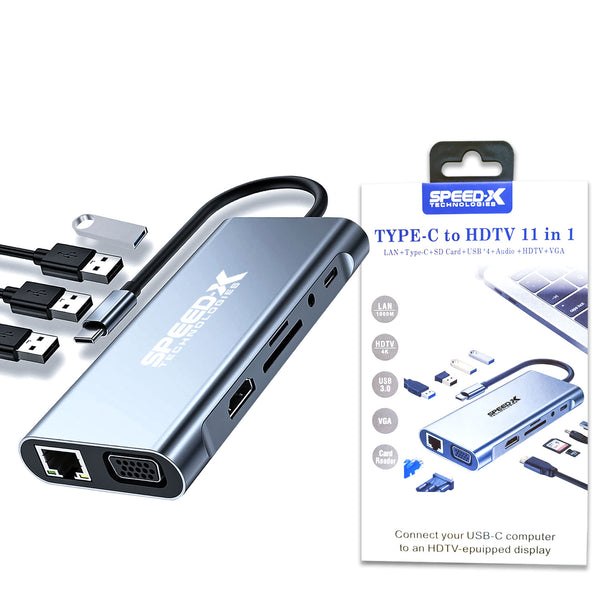 Speed-x 11 In1 Multi-port Type C To Usb C 4k Hdmi Adapter
