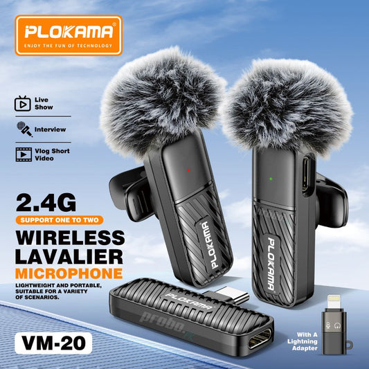 Plokama VM-20 Wireless Dual Lavalier Microphone for Android & iPhone