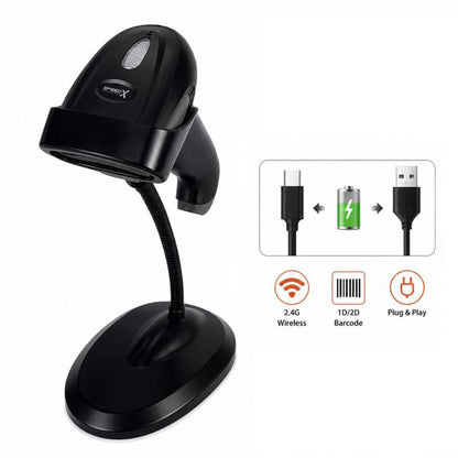 SPEED-X 60D 2D Wireless Barcode Scanner – 2.4GHz Wireless Barcode Reader with Stand