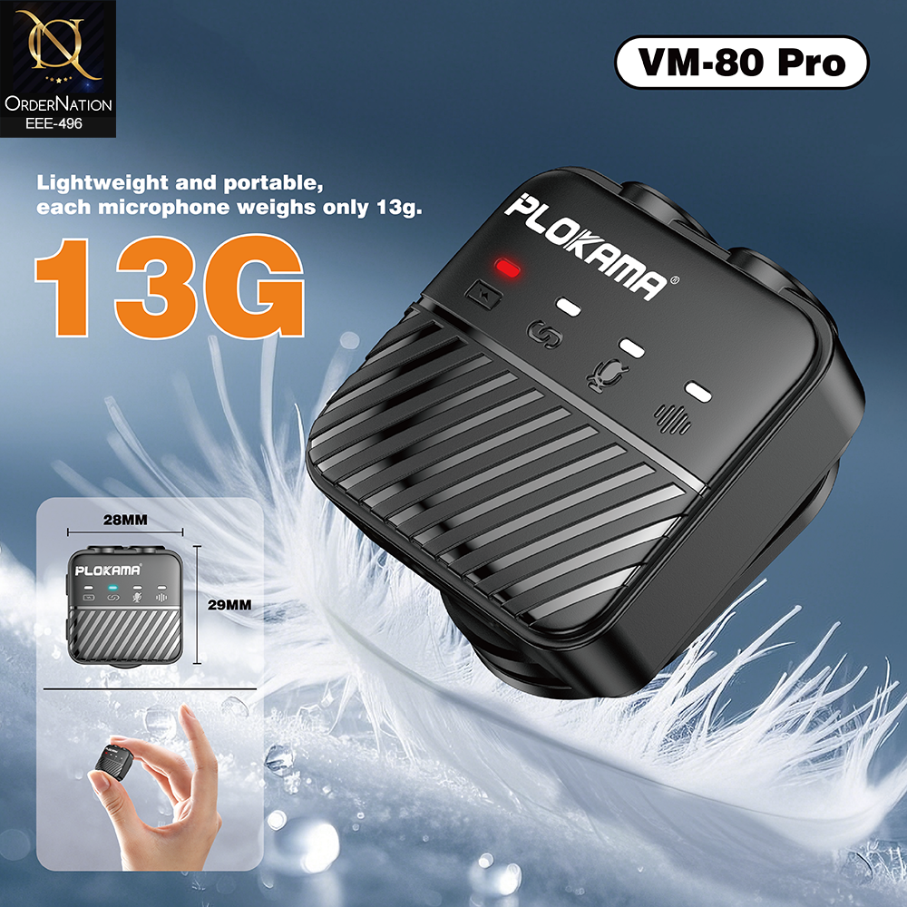 Plokama VM-80 Pro Wireless Lavalier Microphone with ANC Noise Reduction & Charging Case