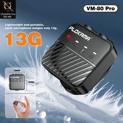 Plokama VM-80 Pro Wireless Lavalier Microphone with ANC Noise Reduction & Charging Case