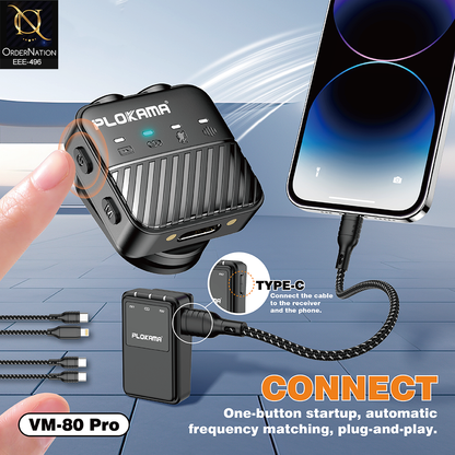 Plokama VM-80 Pro Wireless Lavalier Microphone with ANC Noise Reduction & Charging Case