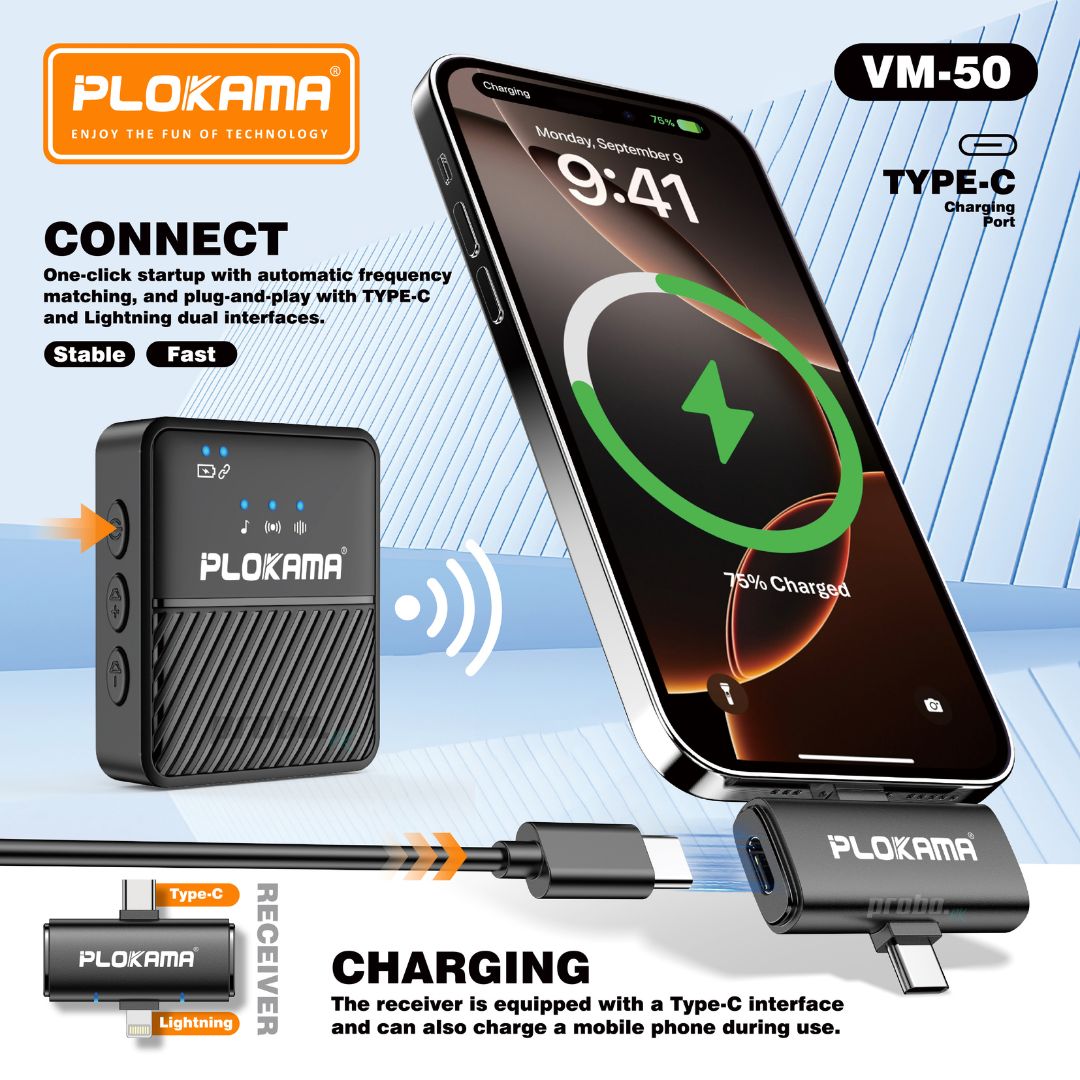 Plokama VM-50 Wireless Lavalier Microphone for Android & iPhone