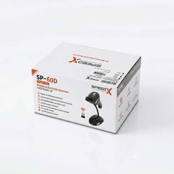 SPEED-X 60D 2D Wireless Barcode Scanner – 2.4GHz Wireless Barcode Reader with Stand