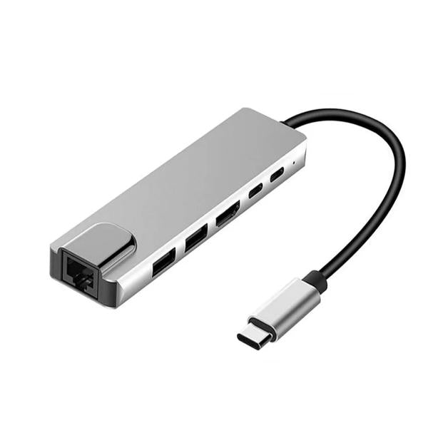 SPEED-X 6-in-1 Type-C Multi-Port Hub – 4K HDMI + USB 3.0 High-Speed Converter