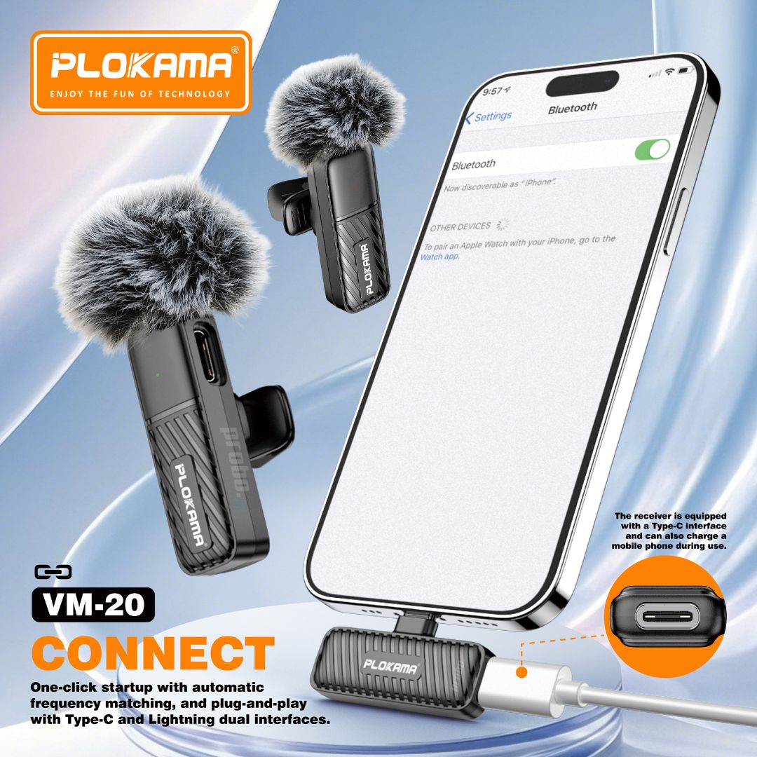 Plokama VM-20 Wireless Dual Lavalier Microphone for Android & iPhone