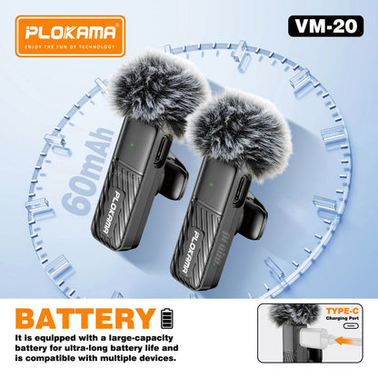 Plokama VM-20 Wireless Dual Lavalier Microphone for Android & iPhone