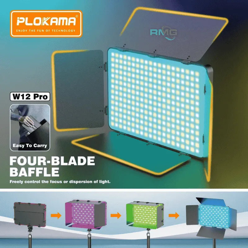 Plokama W12 Pro 30W RGB Photography Video Light – 8000mAh Battery