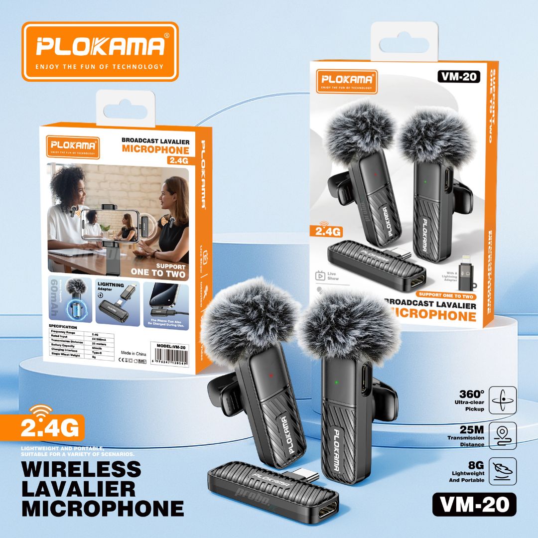 Plokama VM-20 Wireless Dual Lavalier Microphone for Android & iPhone