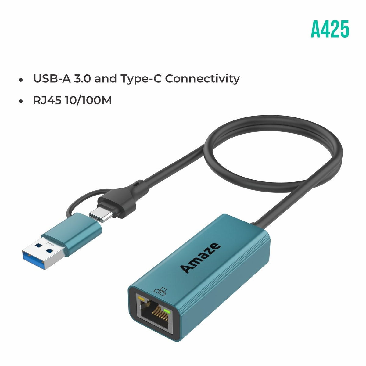 AMAZE USB3.0 + TYPE C TO RJ45 ETHERNET ADAPTER A425