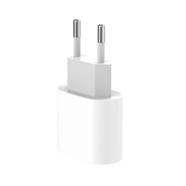 White USB-C wall adapter on a white background