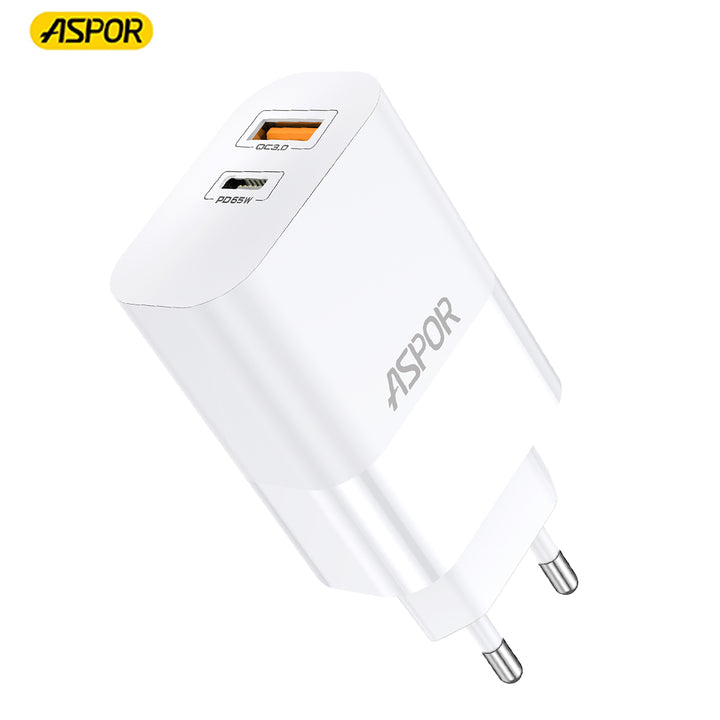 Aspor A851 EU Charger Adapter 65W Qc3.0 Wall Multi Port USB