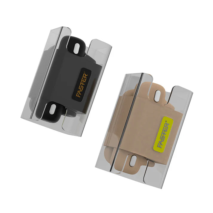 Two phone cases with 'FASTER' branding on a white background