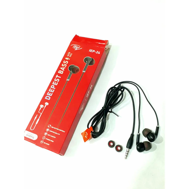 In-ear headphones with packaging on a white background