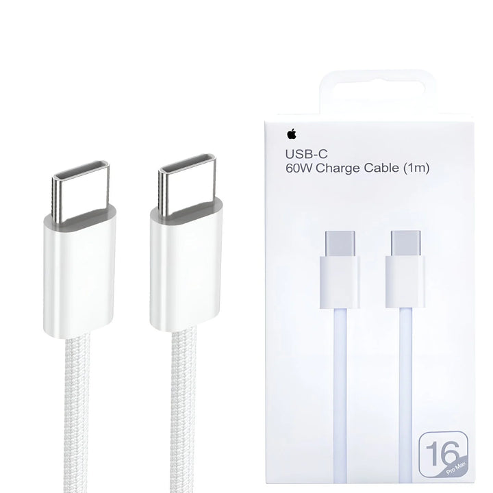 Iphone 16 Pro Max 60w Type C To C Pd Fast Charging Nylon Cable (1m) With Big Packing
