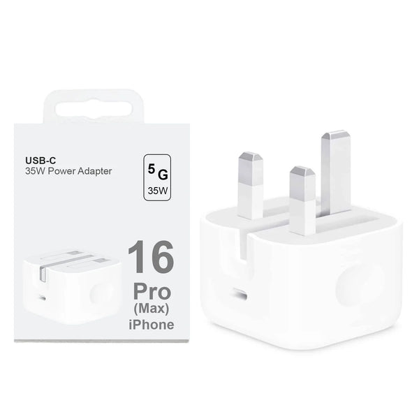 USB-C power adapter with packaging on a white background