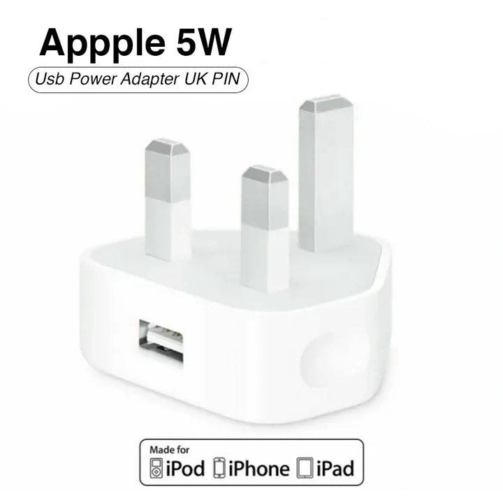 5W USB power adapter with UK plug on a white background