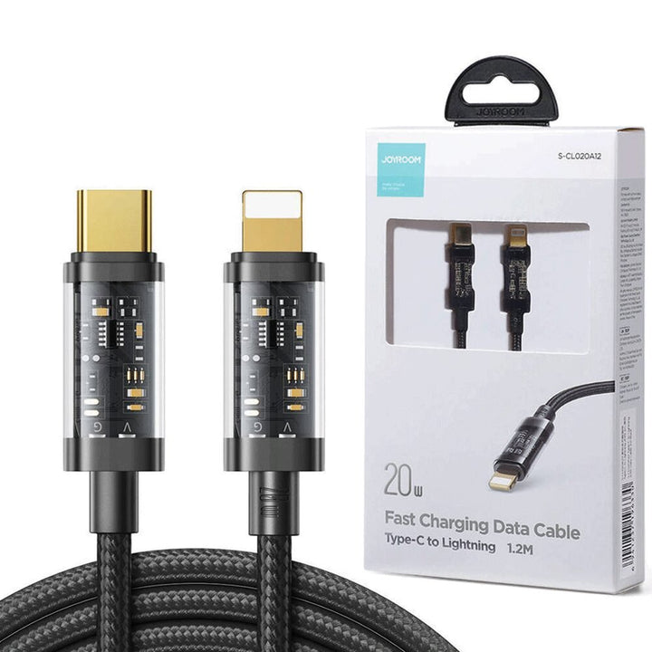 Joyroom S-cl020a12 Type-c To Lightning 30w Data Cable 1.2m Transparent Nylon Black
