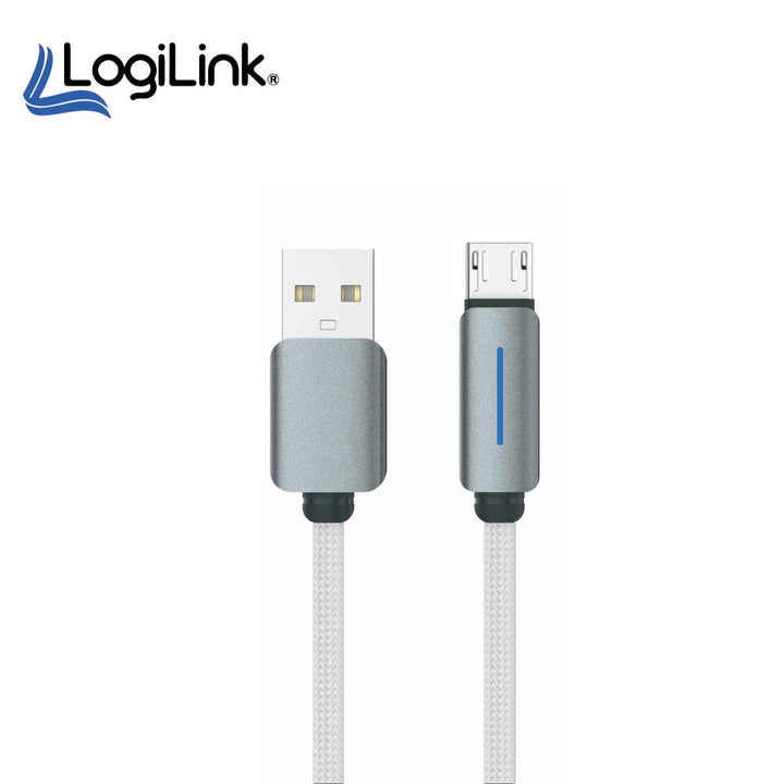 Logilink Usb To Micro Nylon Fast Charging Data Cable With Light 1m (1 Year Warranty) White