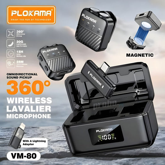 Plokama VM-80 Wireless Dual Microphone with Noise Reduction for iOS & Android